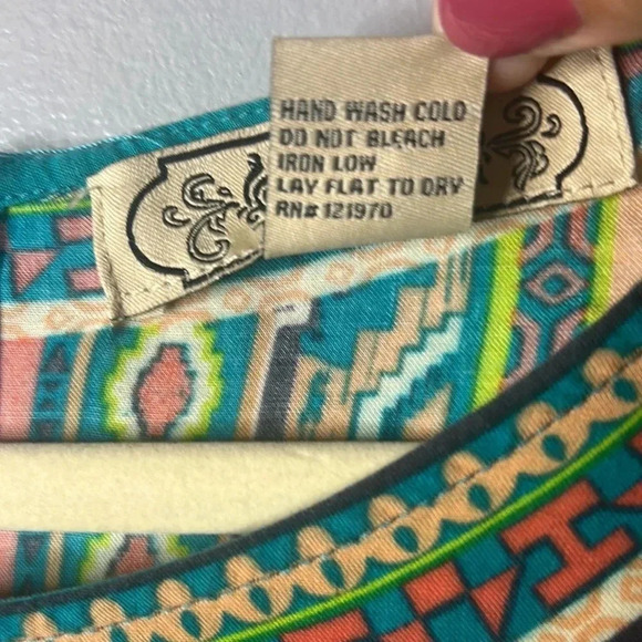 Flying Tomato Dress Bohemian Print with bell sleeves size small - Picture 3 of 5